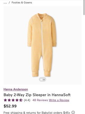 Hanna Andersson Yellow & White Striped Baby Zip Sleeper